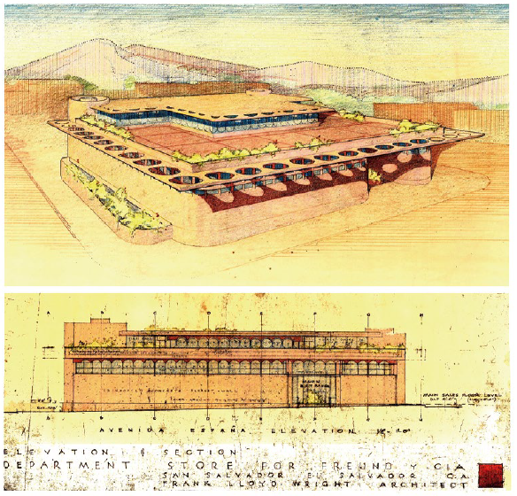 Anteproyecto del almacén Freund, por Frank Lloyd Wright.