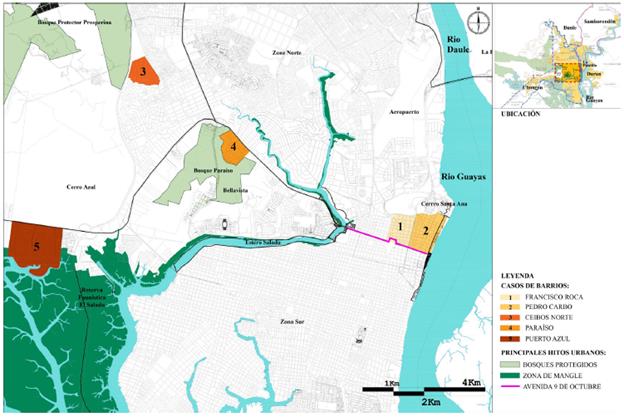 Ubicaci�n de los casos de unidades barriales en el centro de la ciudad