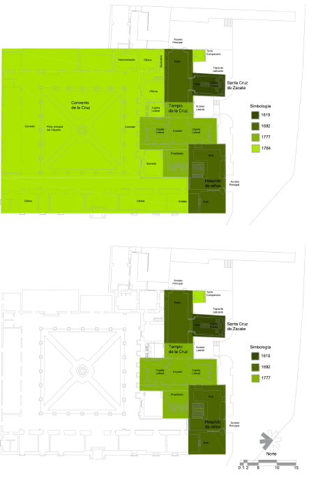 El conjunto religioso en 1784 y 1777, despu�s y antes del convento