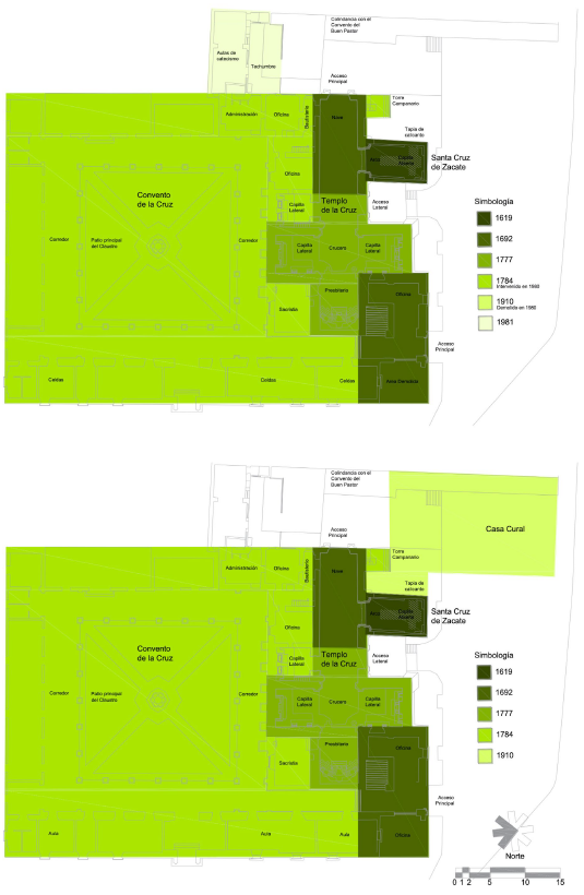 El conjunto religioso en 1981 y 1910, despu�s y antes de la remodelaci�n