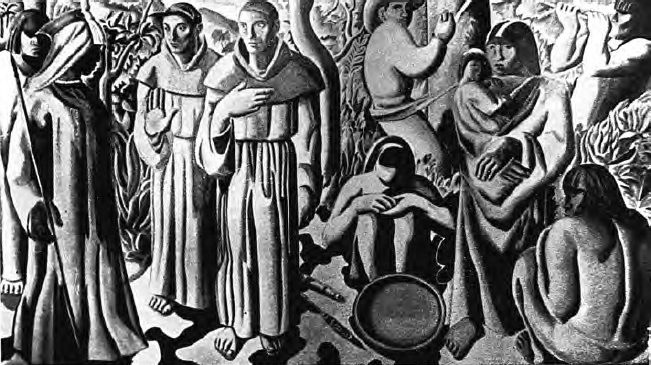 Fresco de Carlos Quispez Asín (detalle), en la fachada del pabellón de Bellas Artes