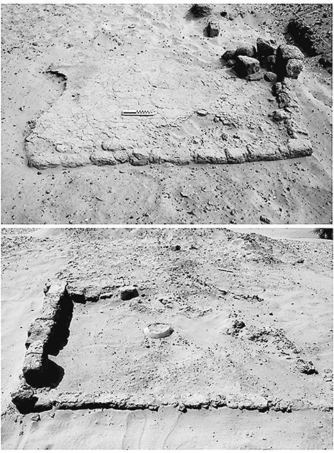 Pisos formales enlucidos asociados con pisos de arena informal en el Sector C de Huaca Colorada