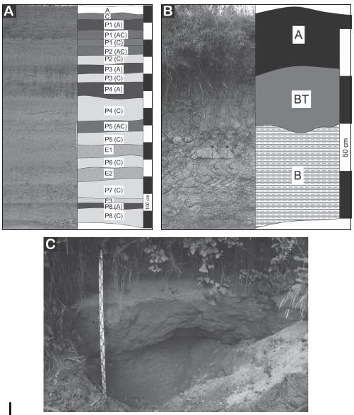 Horizontes de suelo arcilloso y �reas fuente explotadas en Alabuela