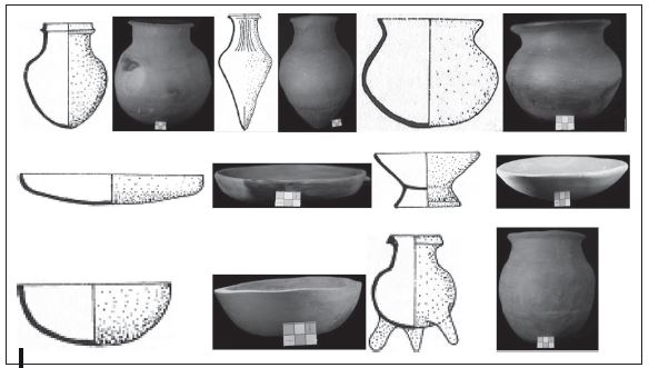 Dibujos de formas cer�micas del pa�s Caranqui (Meyers en Oberem, 1981) y fotograf�as de formas cer�micas de manufacturaci�n actual de Alabuela y La Rinconada