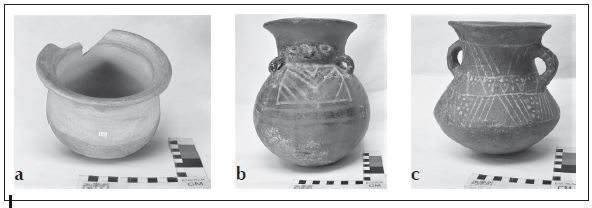 a: recipiente Narr�o (1M2-2998-86). b: recipiente Tacalshapa (1M2-3748-86). c: recipiente Cashaloma (1M2-6592-86)