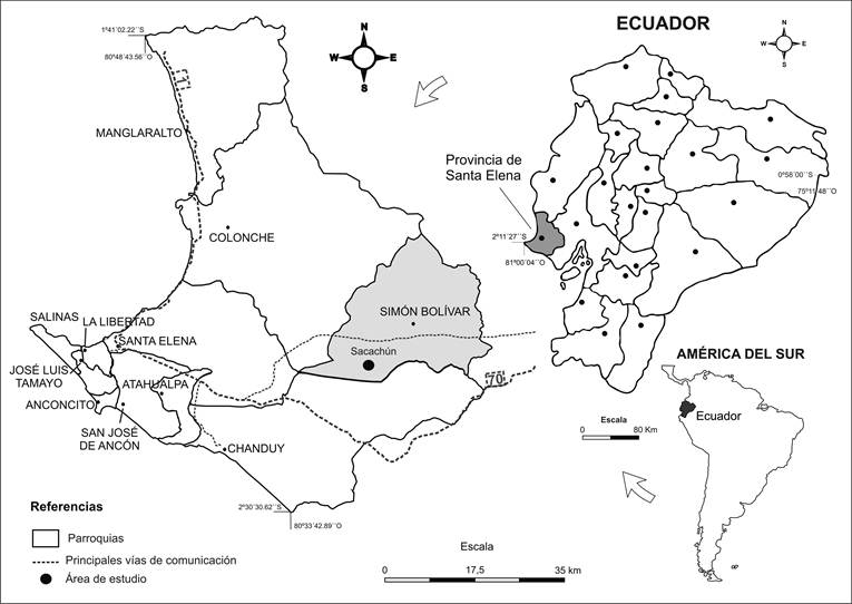Ubicaci�n geogr�fica de la Comuna Sacach�n parroquia de Julio Moreno provincia de Santa Elena Ecuador Gentileza Dra Laura Zulaica