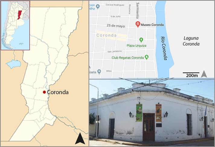 Ubicación y fachada actual del Museo Municipal José Manuel Maciel de la ciudad de Coronda provincia de Santa Fe