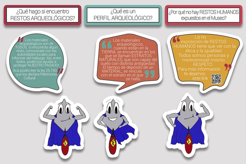 Personaje creado para la muestra arqueológica del Museo Municipal José Manuel Maciel Coronda Santa Fe y contenido que comunica acorde al guion de la misma