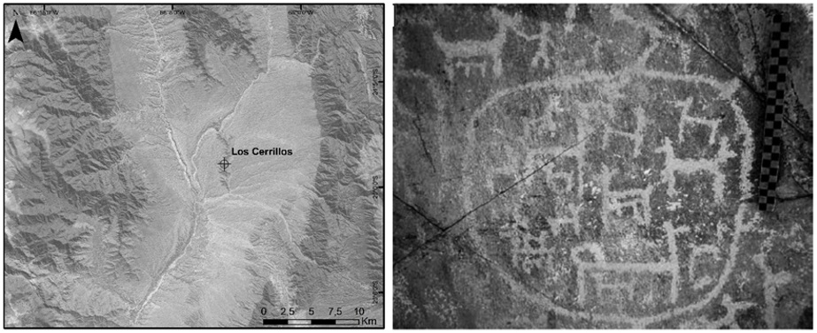 Ubicación y diseño rupestre de camélidos en un corral
