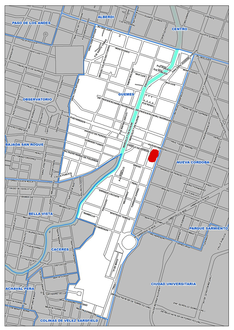 Plano de barrio Gemes y ubicacin del Pocito Social Life en rojo