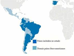 Distribuição geográfica dos países ibero-americanos incluídos no estudo