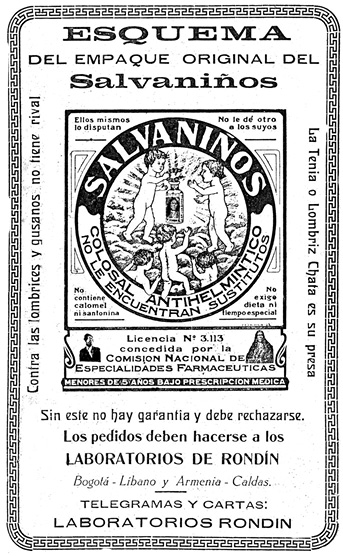 Publicidad del purgante Salvaniños
producido por Rondín (1932).