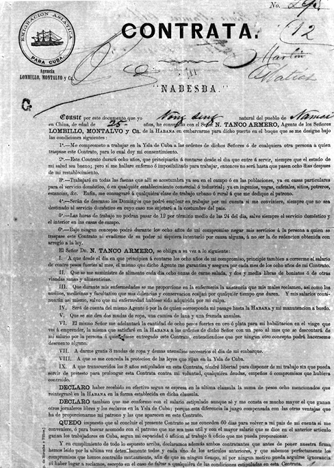 Modelo de contrata (Macao, 1864).