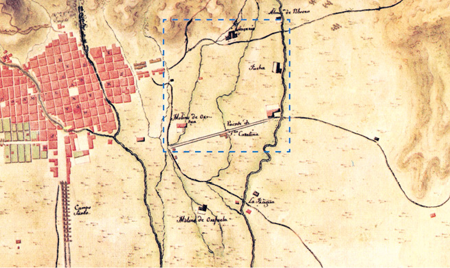 Detalle del Plano de Bogotá por Francisco Cabrer, 1797.