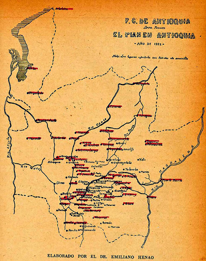 Distribucin del pian en Antioquia, 1921.