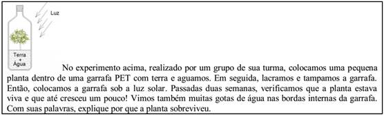 Questão aplicada aos alunos como parte da prova de Biologia