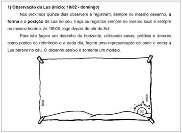 As instru&ccedil;&otilde;es da atividade de observa&ccedil;&atilde;o da Lua (Adaptado de Kavanagh et al. 2005).