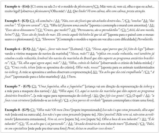 Exemplos de conversas relacionadas &agrave; Intera&ccedil;&atilde;o contemplativa com os objetos