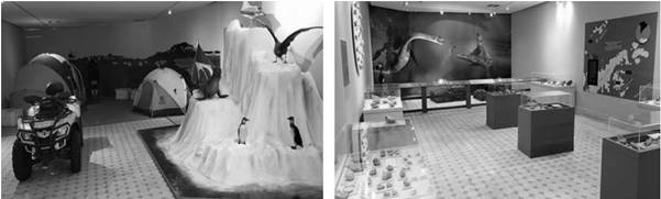 (A) primeira sala da exposi&ccedil;&atilde;o (B) segunda sala da exposi&ccedil;&atilde;o.