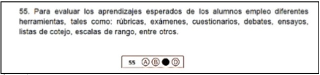 Ejemplo de c&oacute;mo respondieron los docentes la escala de
								autoevaluaci&oacute;n 