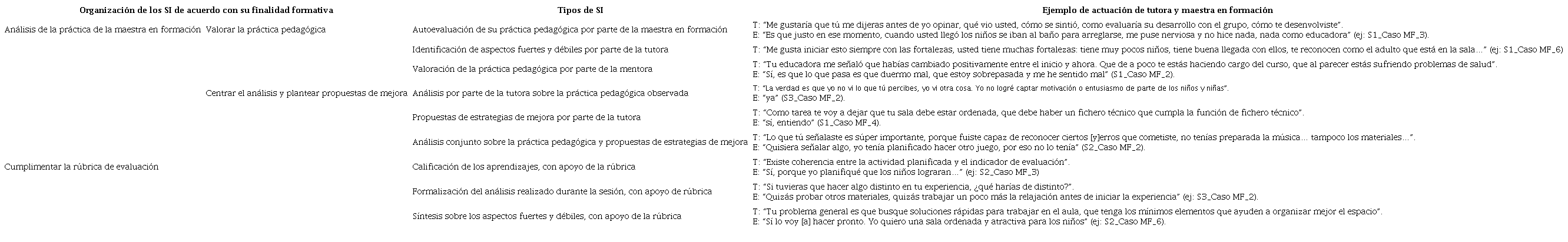 Agrupación de los tipos de SI identificados a partir de la finalidad
							formativa