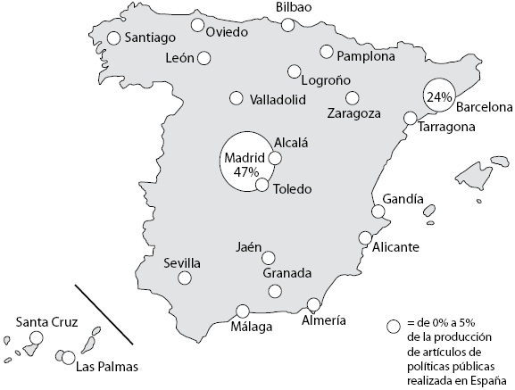 Distribución geográfica de los artículos sobre análisis de políticas públicas