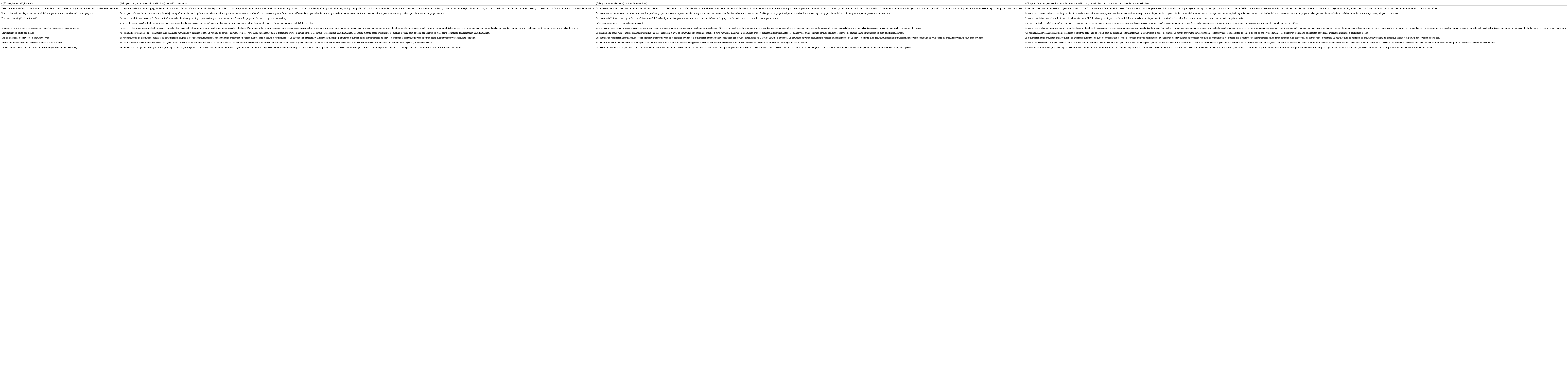 Orientación analítica y reconstrucción social participativa de impactos sociales y procesamiento de información en cuatro proyectos de distinta escala