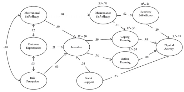 Physical Activity among Adults with Obesity (Parschau et al., 2014). All parameters are significantly positive. Standardized solution.