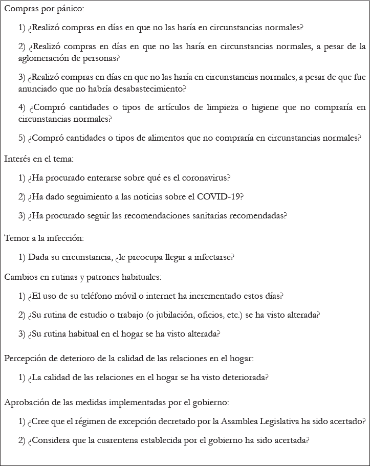 Formulación de ítems de acciones y percepciones creados para el estudio