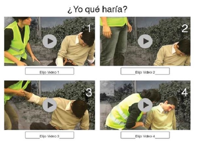 Placa de presentación de la catástrofe. La pantalla de inicio del SIPAPSI muestra a los sujetos evaluados un reporte periodístico con escenas de la catástrofe en la que deberán actuar asistiendo a una de las víctimas del evento.