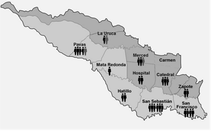 Locaci&oacute;n de las personas consultadas, e inseguridad reportada por la poblaci&oacute;n del cant&oacute;n de San Jos&eacute;