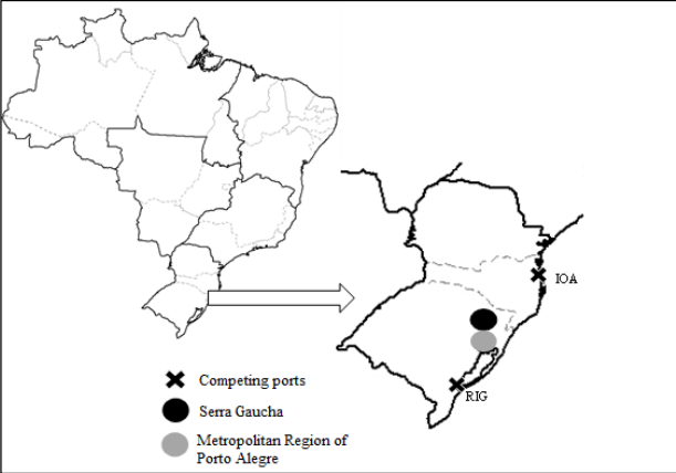 Location of regions and studied ports
