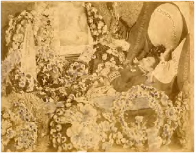 FFEREIRA E ROLTGEN (Photographia Americana). Benjamin Constant em seu leito mortu&aacute;rio. 20 de janeiro de 1891. Albumina sobre cart&atilde;o, 21,6&times;29,7cm, Rio de Janeiro. FBC. F.030. Museu Casa Benjamin Constant, Ibram/MinC.