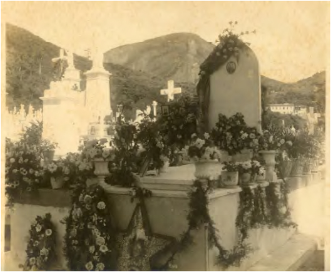 BOSCAGLI & C. (Rio Studio). Sepultura de Benjamin Constant e Maria Joaquina, por ocasi&atilde;o do Culto C&iacute;vico, no Club Militar. 1921. Gelatina, 29,5&times;24,9cm, Rio de Janeiro. FBC. F.601. Museu Casa Benjamin Constant, Ibram/MinC.