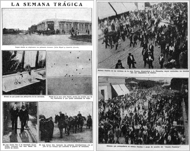 Los hechos de la &ldquo;Semana Tr&aacute;gica&rdquo; a trav&eacute;s de la fotograf&iacute;a. Caras y Caretas, n. 1059, 18 de enero de 1919, p. 36-37.