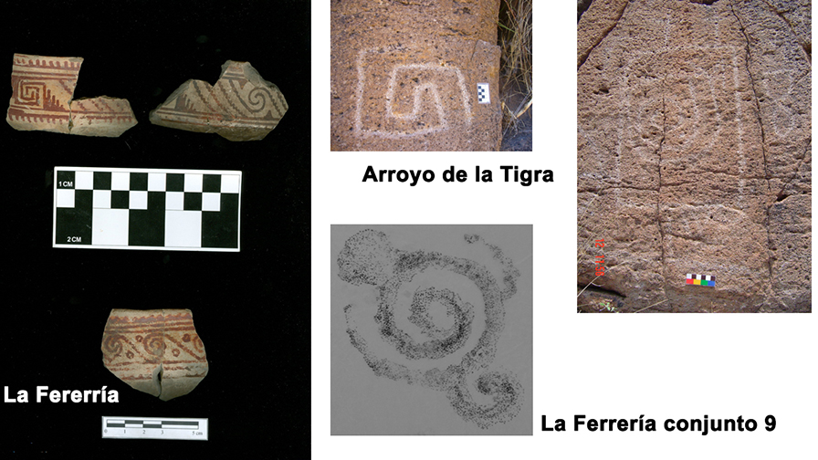 Comparaci&oacute;n entre grecas representadas en petrograbados y en cer&aacute;mica