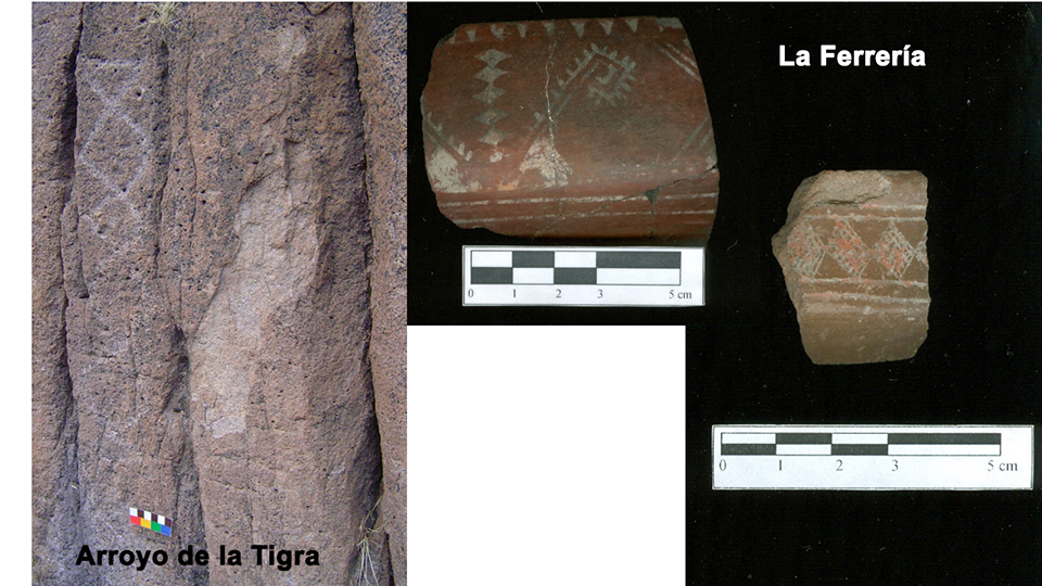 Comparaci&oacute;n entre zigzag representados en petrograbados y en cer&aacute;mica