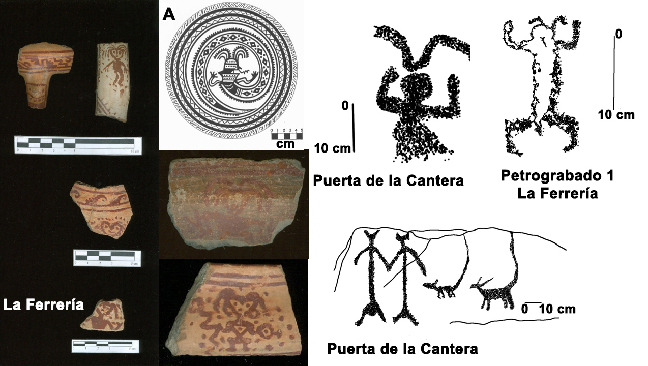 Comparaci&oacute;n entre antropomorfos representados en petrograbados y en cer&aacute;mica