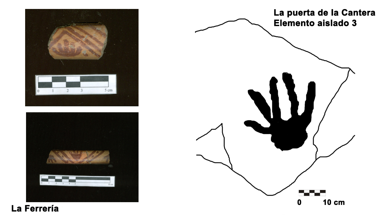Comparaci&oacute;n entre manos representadas en petrograbados y en cer&aacute;mica