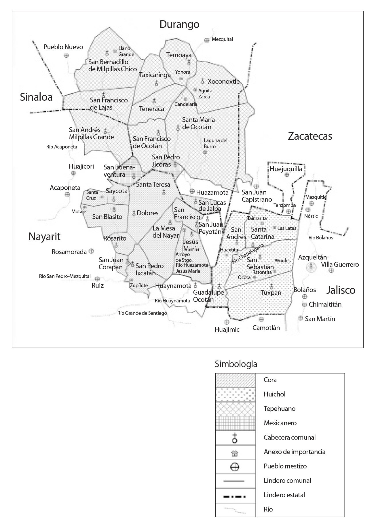 Territorios comunales de poblaciones ind&iacute;genas del Gran Nayar, c. 1965