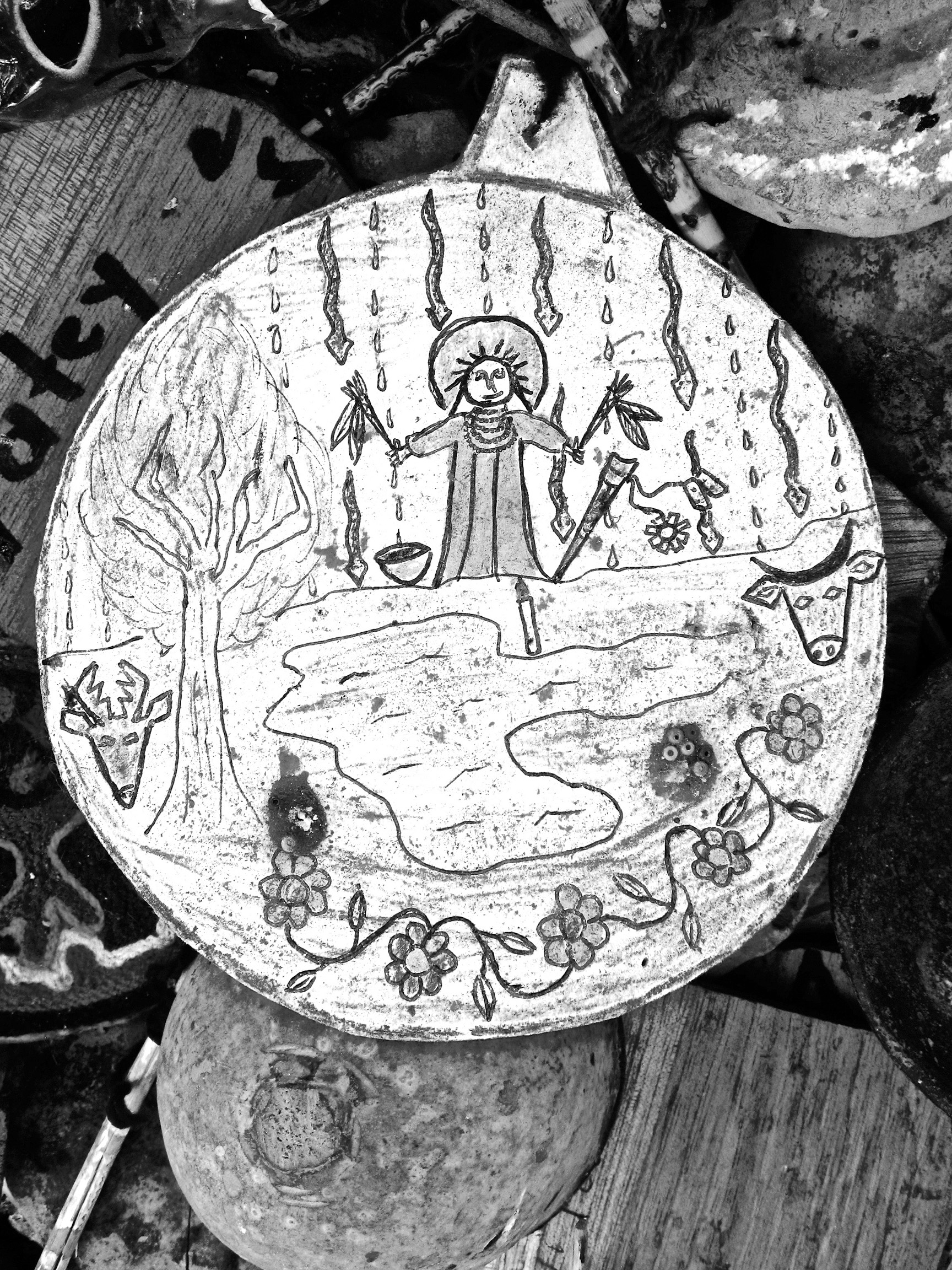 Ofrenda depositada a la madre de la lluvia Tatei Matiniere en su manantial, Yoliatl, San Luis Potosi