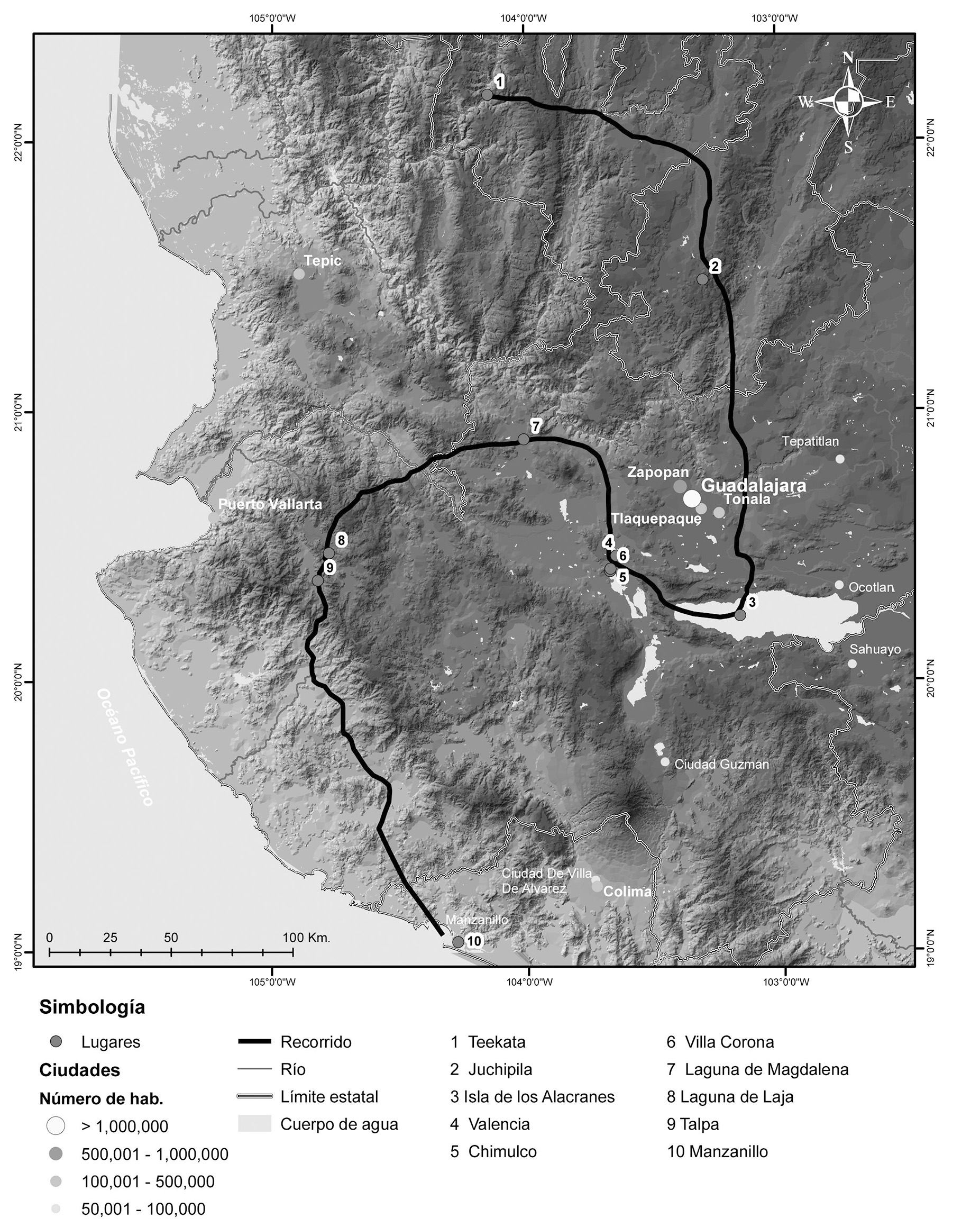 Reconstrucci&oacute;n de la extensi&oacute;n de lugares sagrados de Xapawiyemeta, de la Sierra Huichol hacia la costa