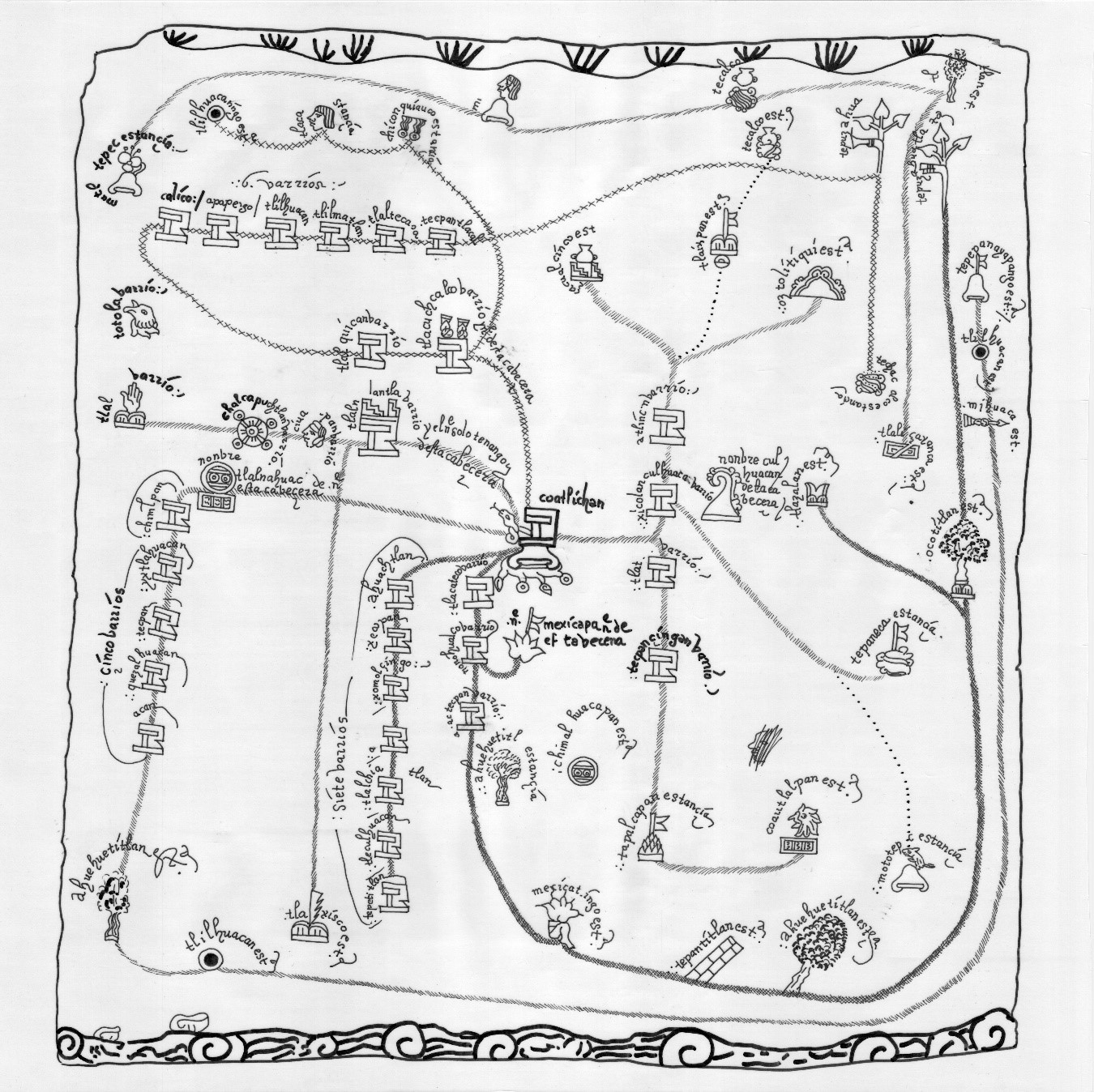 Mapa de Coatlichan, seg&uacute;n dibujo de Tatiana Valdez