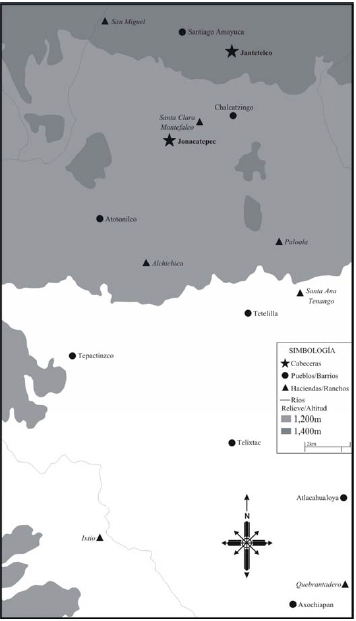 Pueblos y haciendas del curato de Jonacatepec, 1797