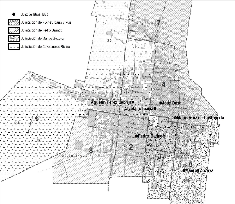 Jurisdicciones hipot�ticas de los jueces de letras, 1830