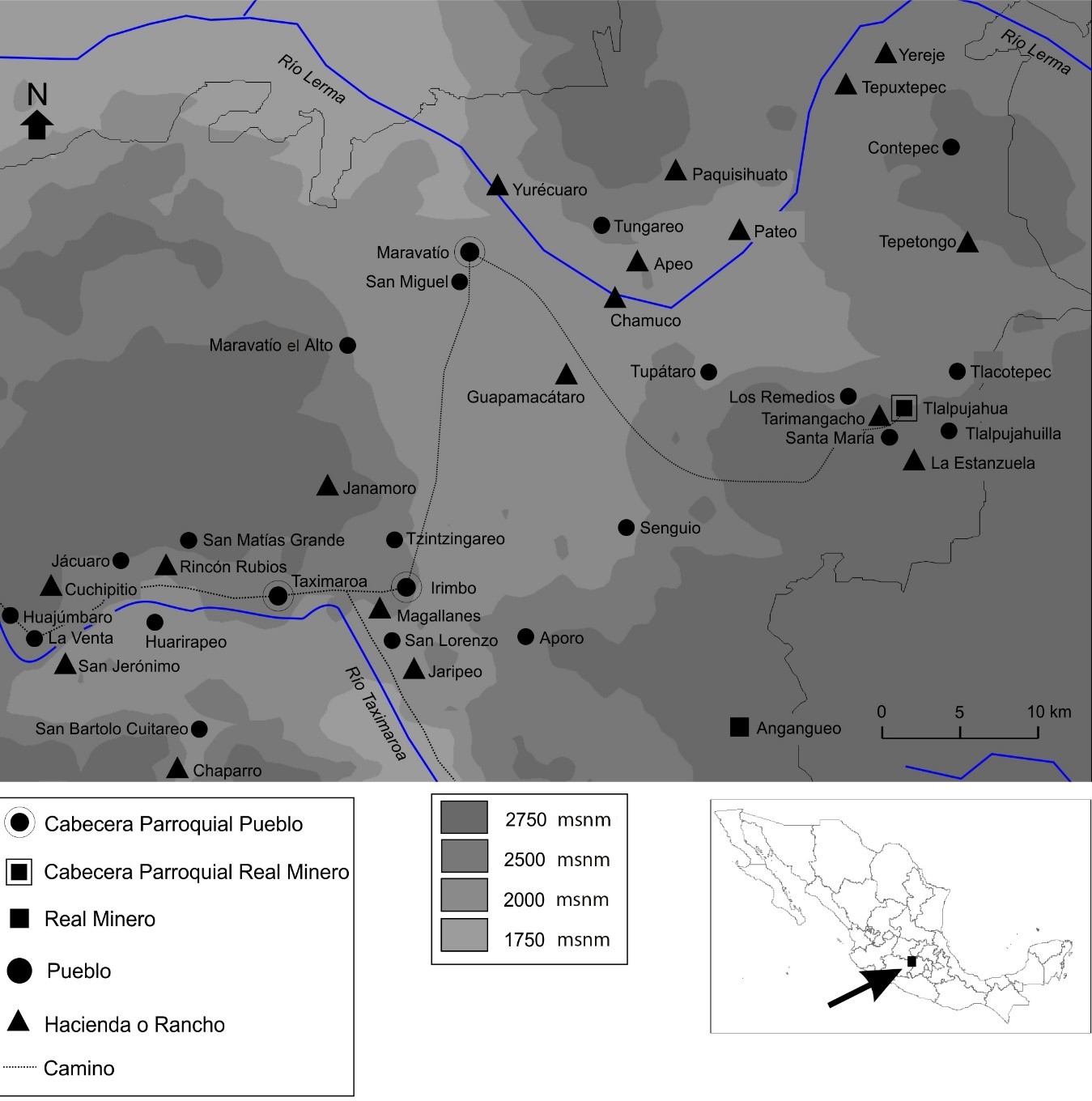 Jurisdicci&oacute;n de las parroquias de Maravat&iacute;o, Taximaroa y Tlalpujahua