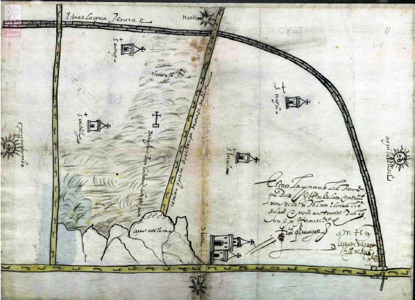 Diversos mapas con la presencia de la cerca general: a) Toluca