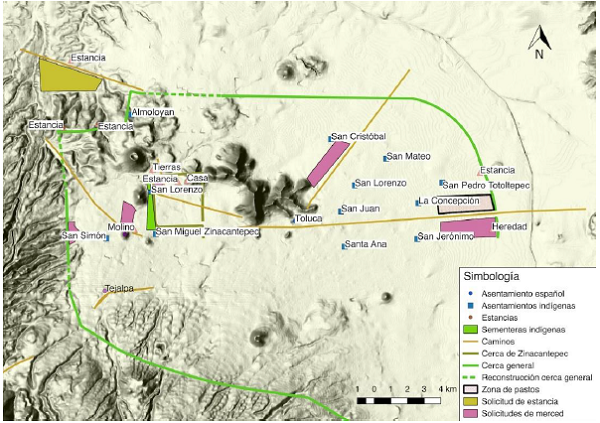 Mapa hist&oacute;rico hipot&eacute;tico con la informaci&oacute;n recopilada en los mapas hispanoind&iacute;genas