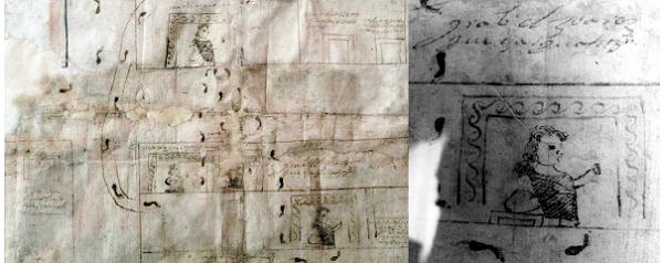 “Códice de Atlihuetzia, 1624”. Fragmentos en que aparecen representados: “María Quetzalquauhtzin” y “Grabiel Juárez Quetzalquauhtzin”