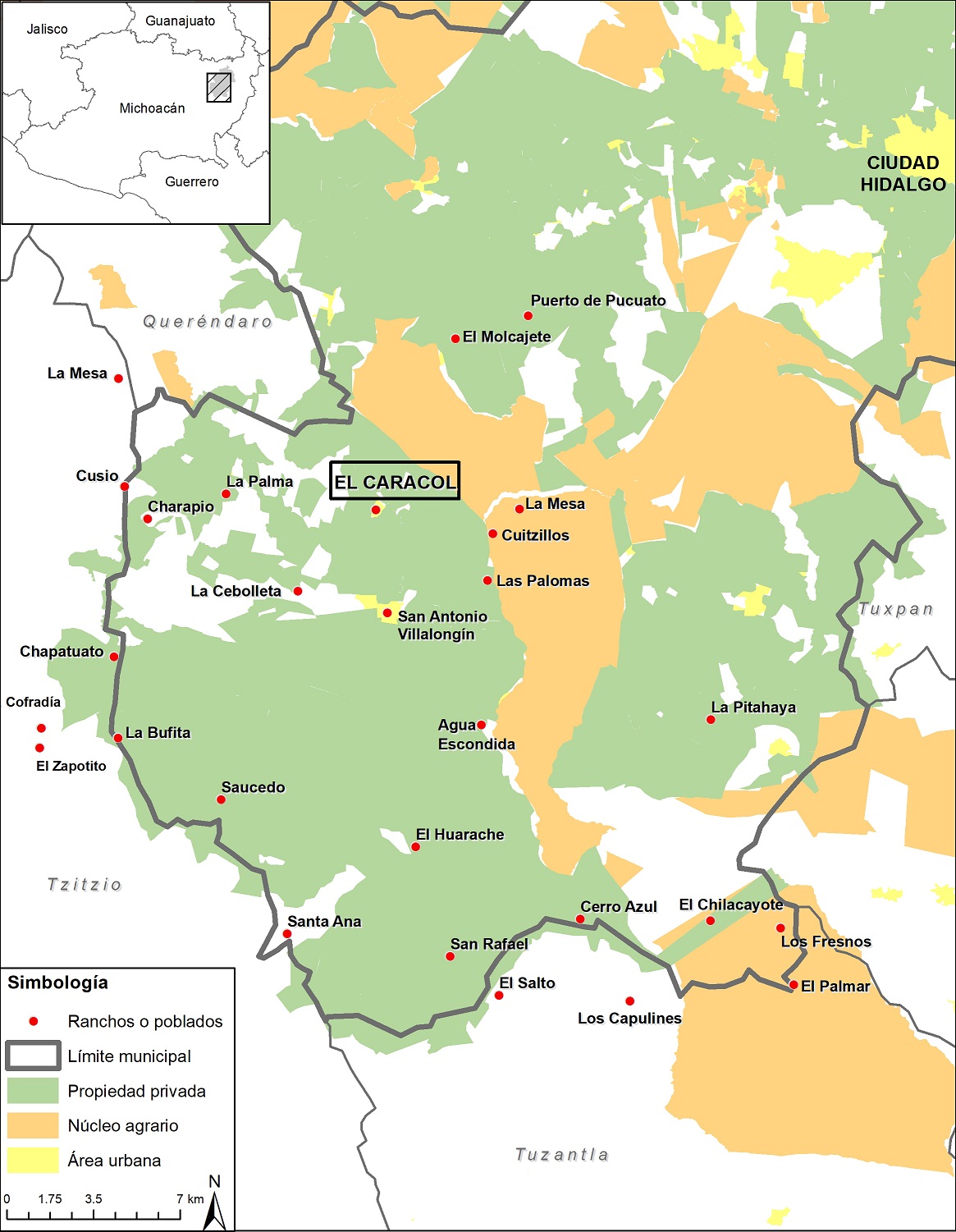 Territorio de la Tenencia de El Caracol, Ciudad Hidalgo, 1901